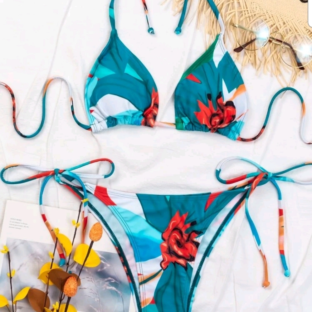 Tropical Plant Halter Tie-up 2-piece Bikini